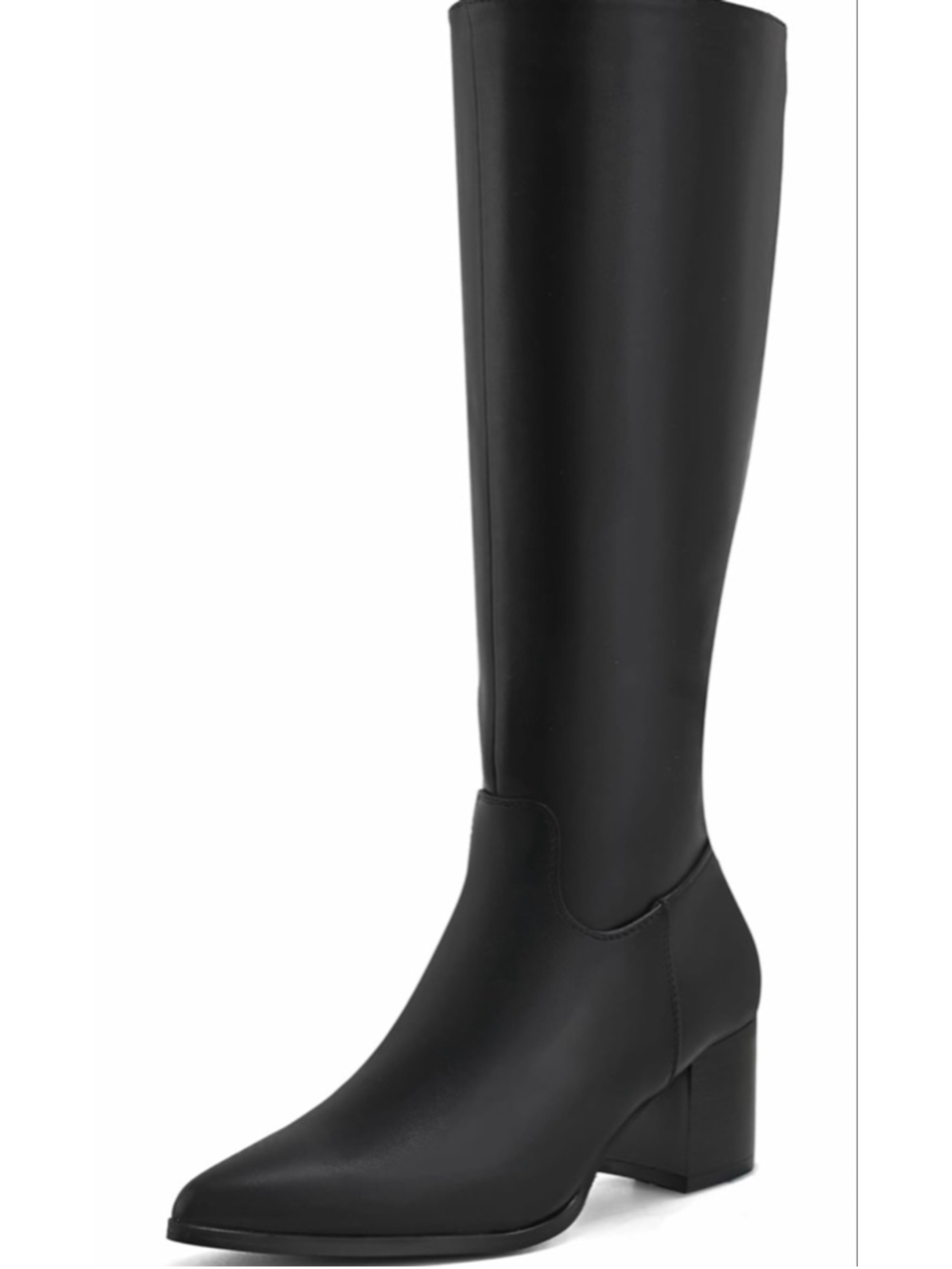 NEW Vegan Leather pointed Toe Mid Chunky heel zipper Knee High Boots 8